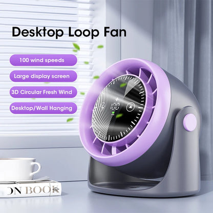 Mini Ventilador de Mesa Portátil com Tela Touch