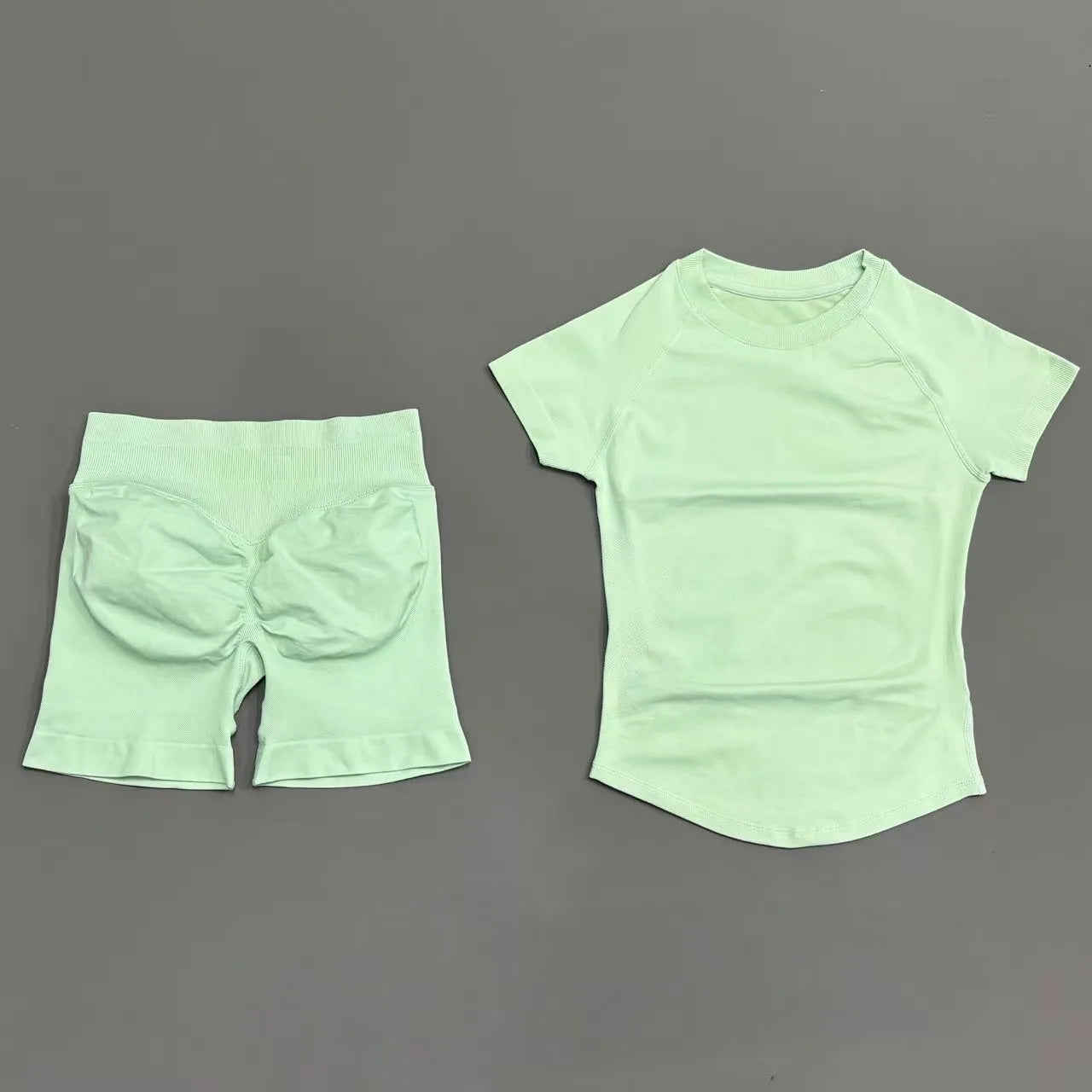Verde Palmeira Cor Conjunto Fitness Feminino 2 Peças com Shorts e Camiseta