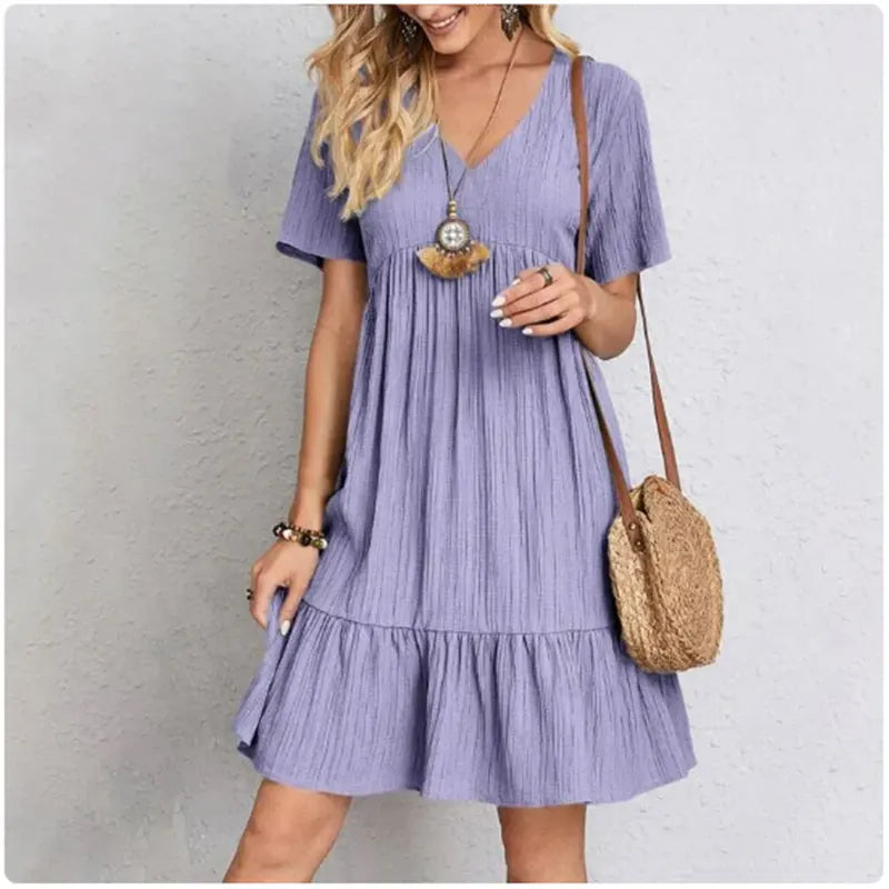 Vestido Peplum Feminino Decote V Solto Até o Joelho