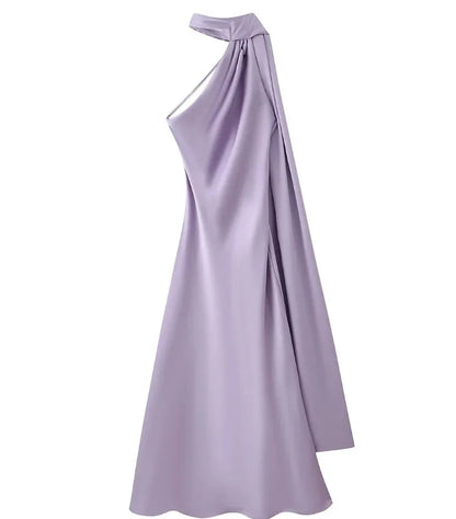 Roxo Claro Cor Vestido Longo Cetim Feminino Costas Nus Casual Elegante