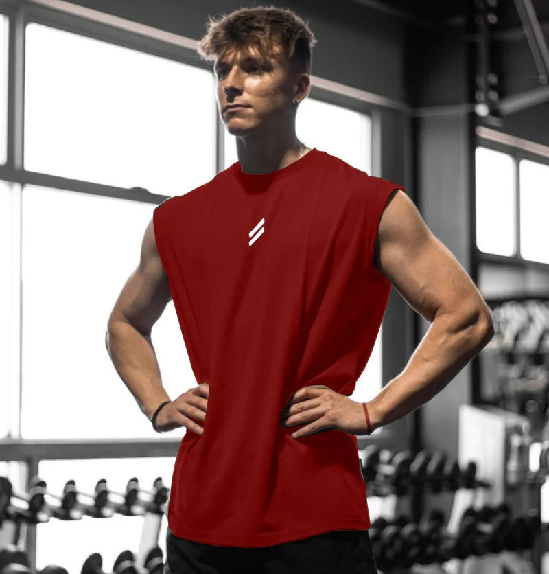 Vermelho Cor Regata Masculina Fitness Secagem Rápida Respirável