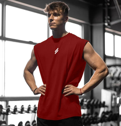 Vermelho Cor Regata Masculina Fitness Secagem Rápida Respirável