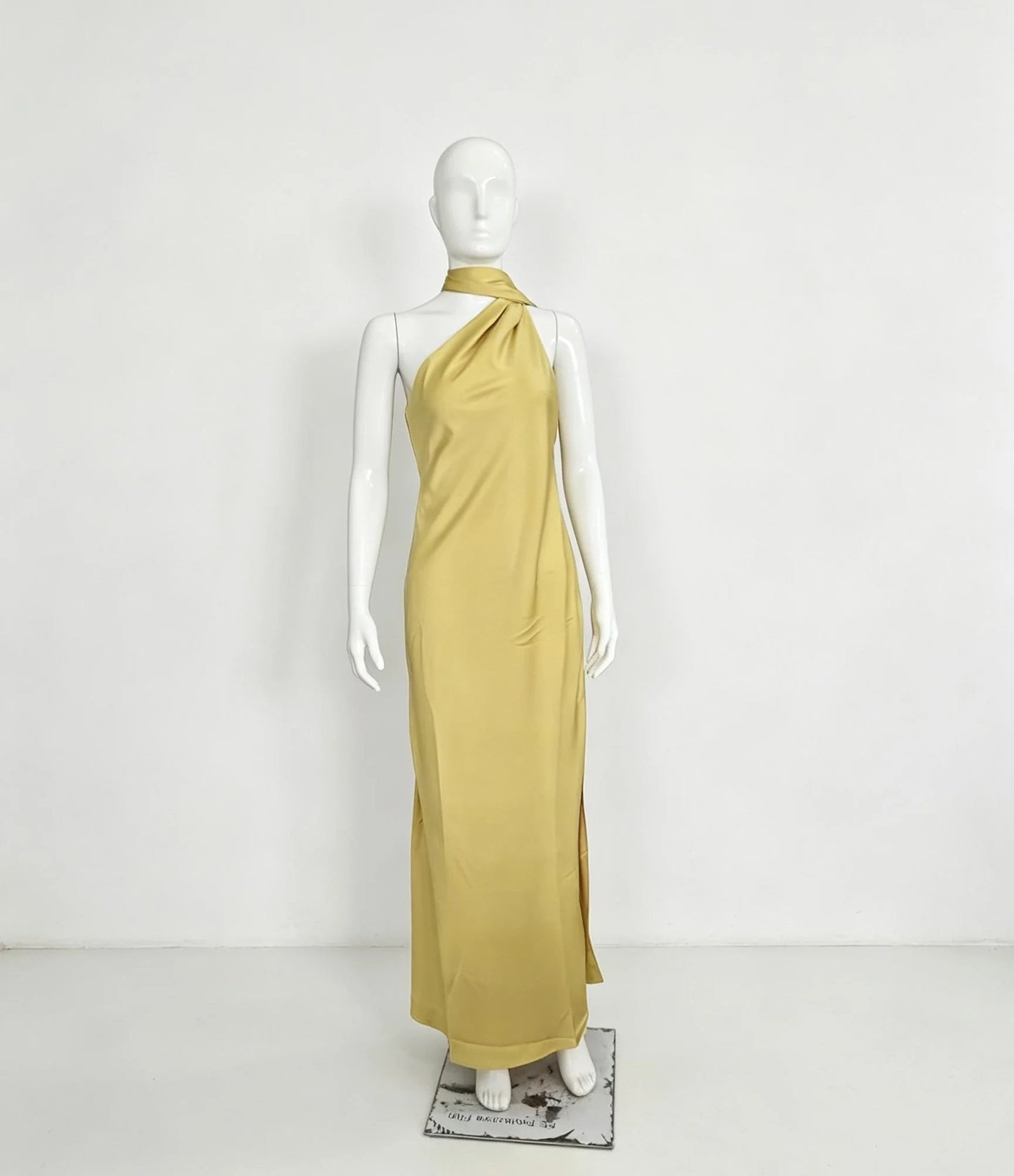 Amarelo Limão Cor Vestido Longo Cetim Feminino Costas Nus Casual Elegante