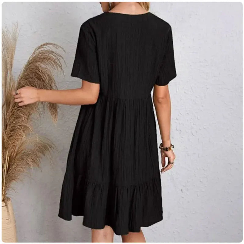 Vestido Peplum Feminino Decote V Solto Até o Joelho