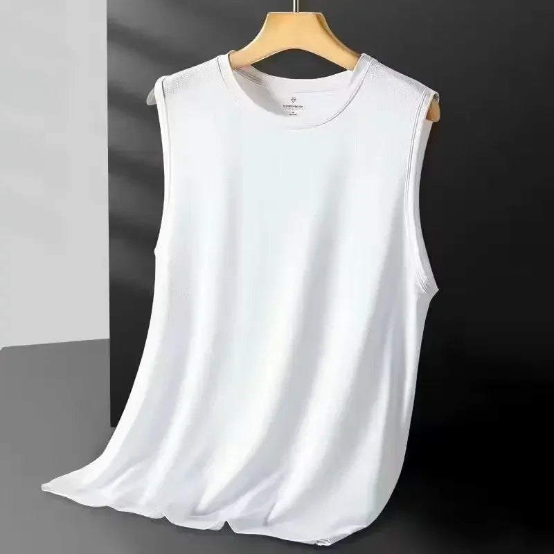 BRANCO Cor Regata Masculina Ice Silk em Tela Respirável Casual