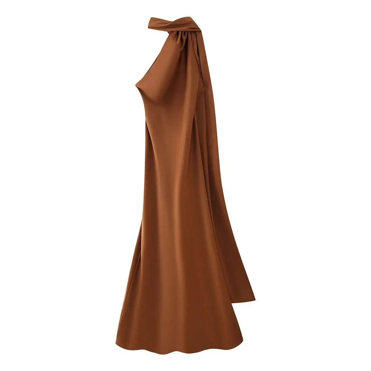 Café Cor Vestido Longo Cetim Feminino Costas Nus Casual Elegante