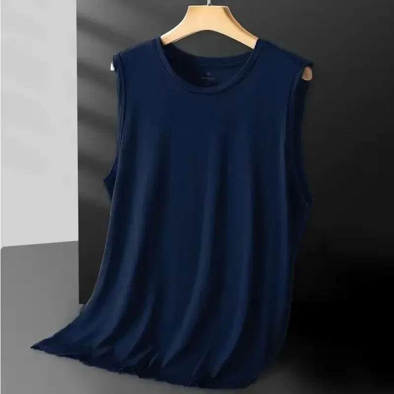 Azul-marinho Cor Regata Masculina Ice Silk em Tela Respirável Casual