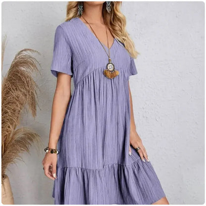Vestido Peplum Feminino Decote V Solto Até o Joelho