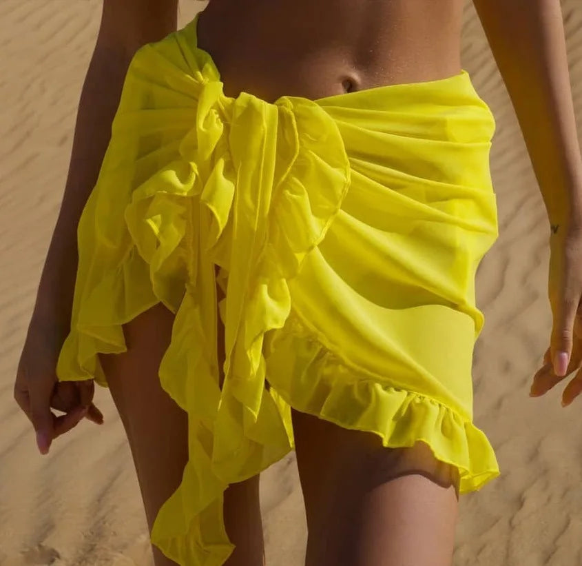 Saia Pareô Curta com Babado para Praia Feminina