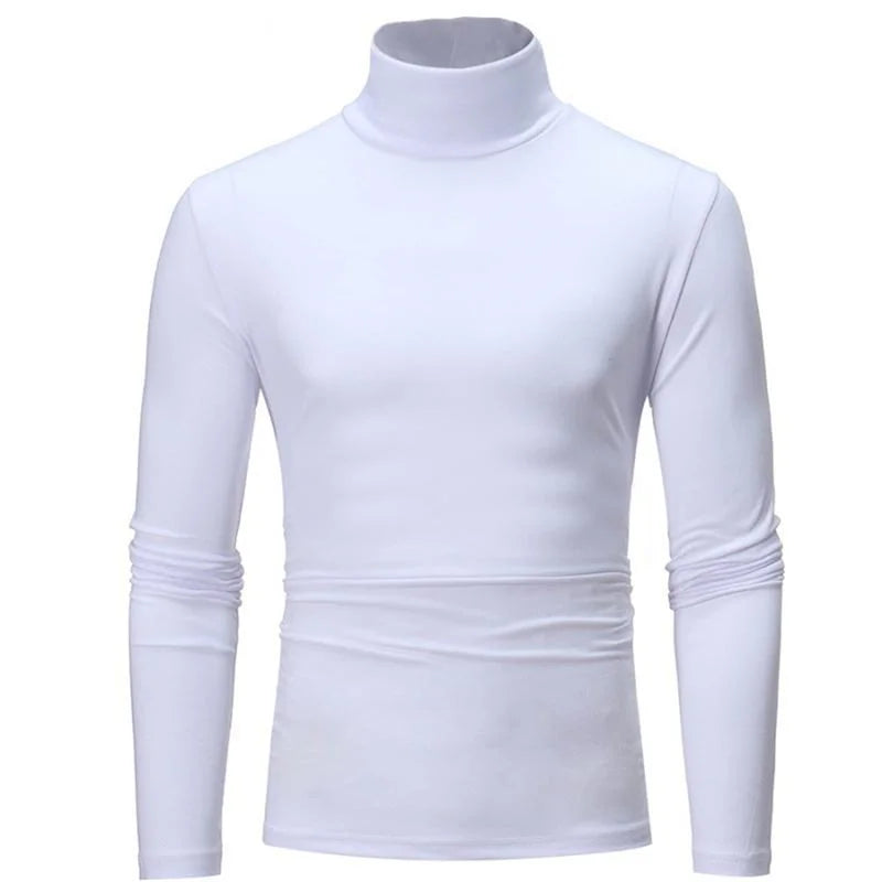 Branco Cor Camiseta Térmica Masculina Gola Alta Manga Longa Slim