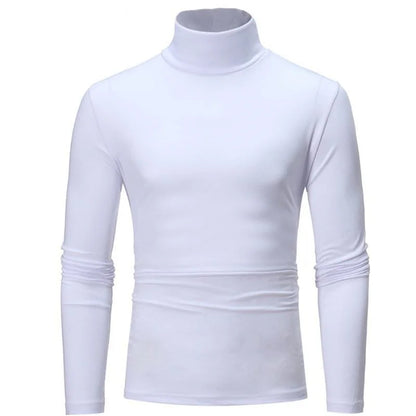 Branco Cor Camiseta Térmica Masculina Gola Alta Manga Longa Slim