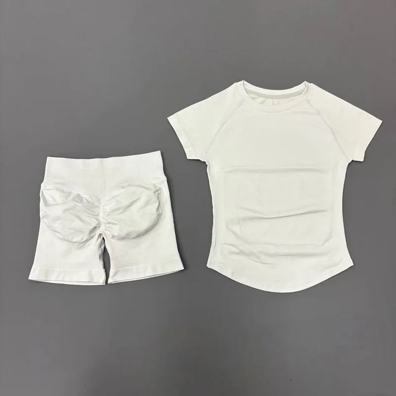 Arroz Pena Cor Conjunto Fitness Feminino 2 Peças com Shorts e Camiseta