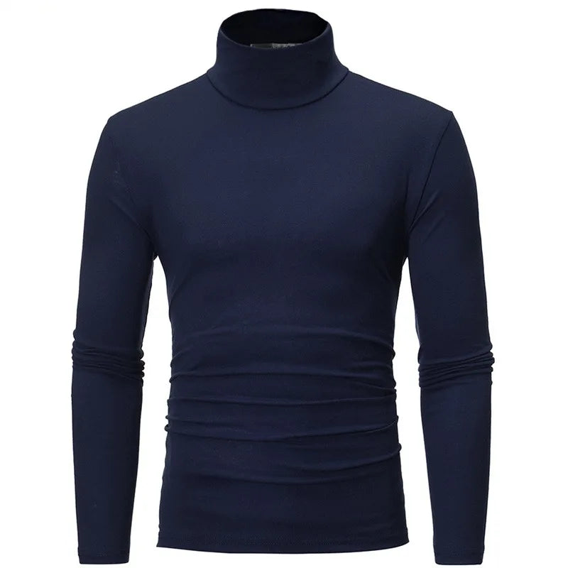 Azul marinho Cor Camiseta Térmica Masculina Gola Alta Manga Longa Slim