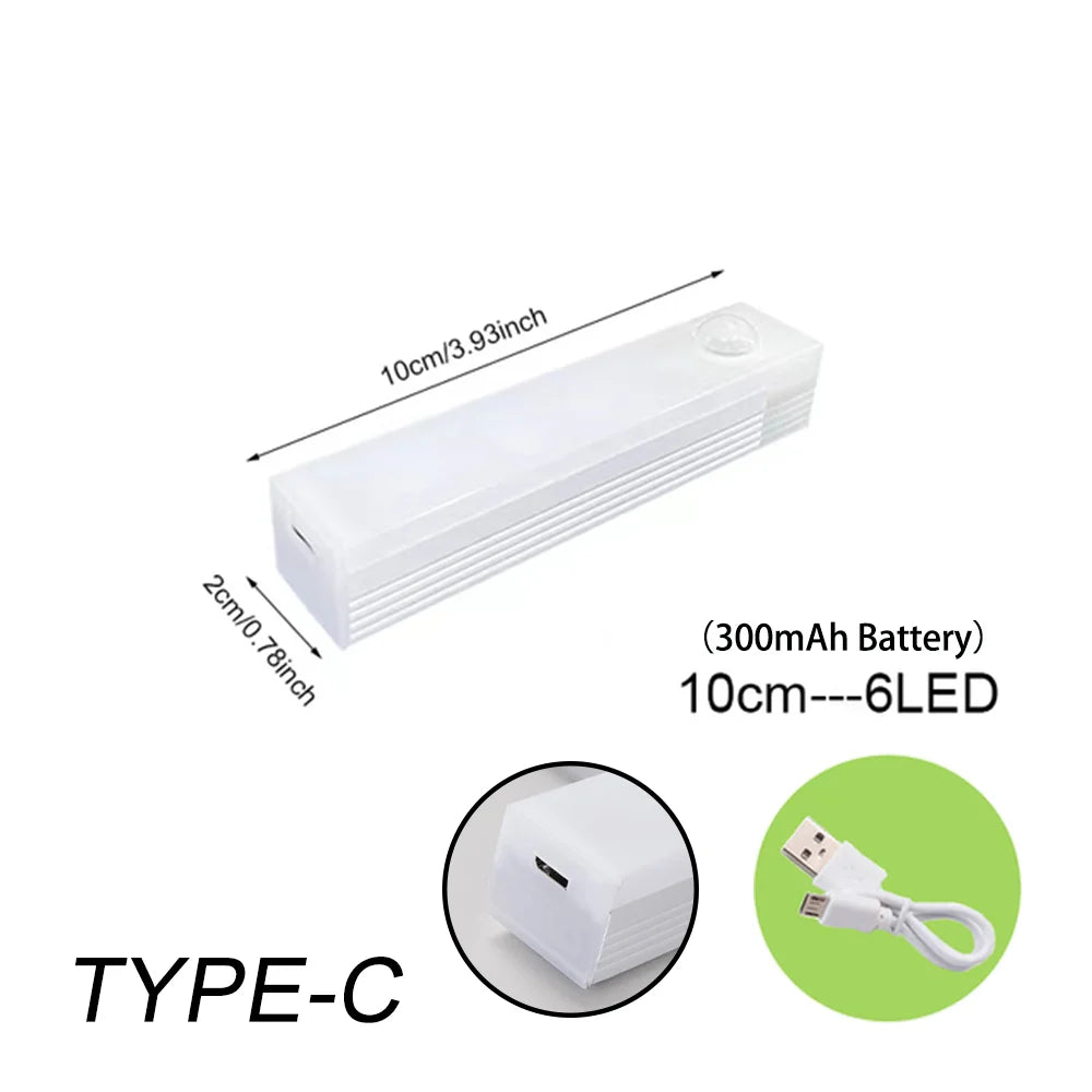10cm-6LED Cor de Emissão Luz Noturna LED com Sensor de Movimento USB-C Recarregável