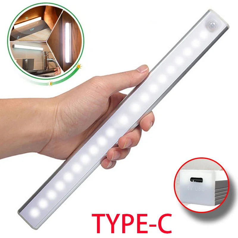 Luz Noturna LED com Sensor de Movimento USB-C Recarregável