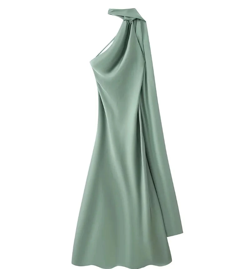 Verde Claro Cor Vestido Longo Cetim Feminino Costas Nus Casual Elegante