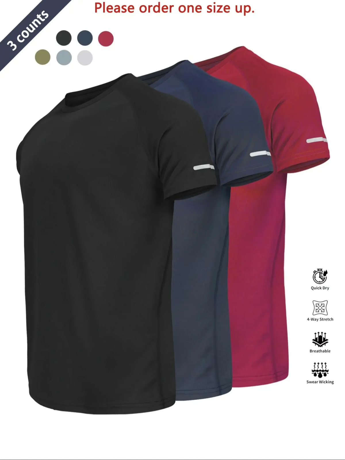 Reflective Sportswear T-Shirt, Breathable Quick-Dry Short Sleeve Crew Neck, Lightweight Men'S Athletic Tee, Ideal for Outdoor Activities, Dry Fit Tees