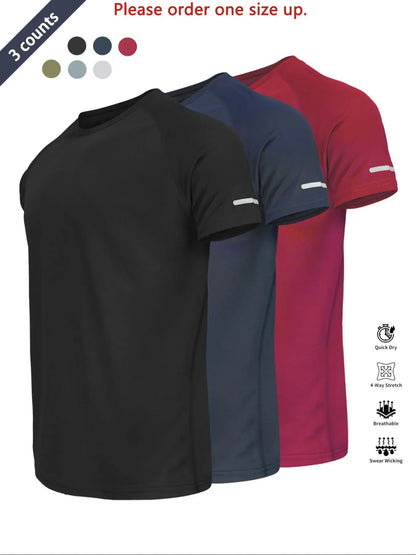 Reflective Sportswear T-Shirt, Breathable Quick-Dry Short Sleeve Crew Neck, Lightweight Men'S Athletic Tee, Ideal for Outdoor Activities, Dry Fit Tees