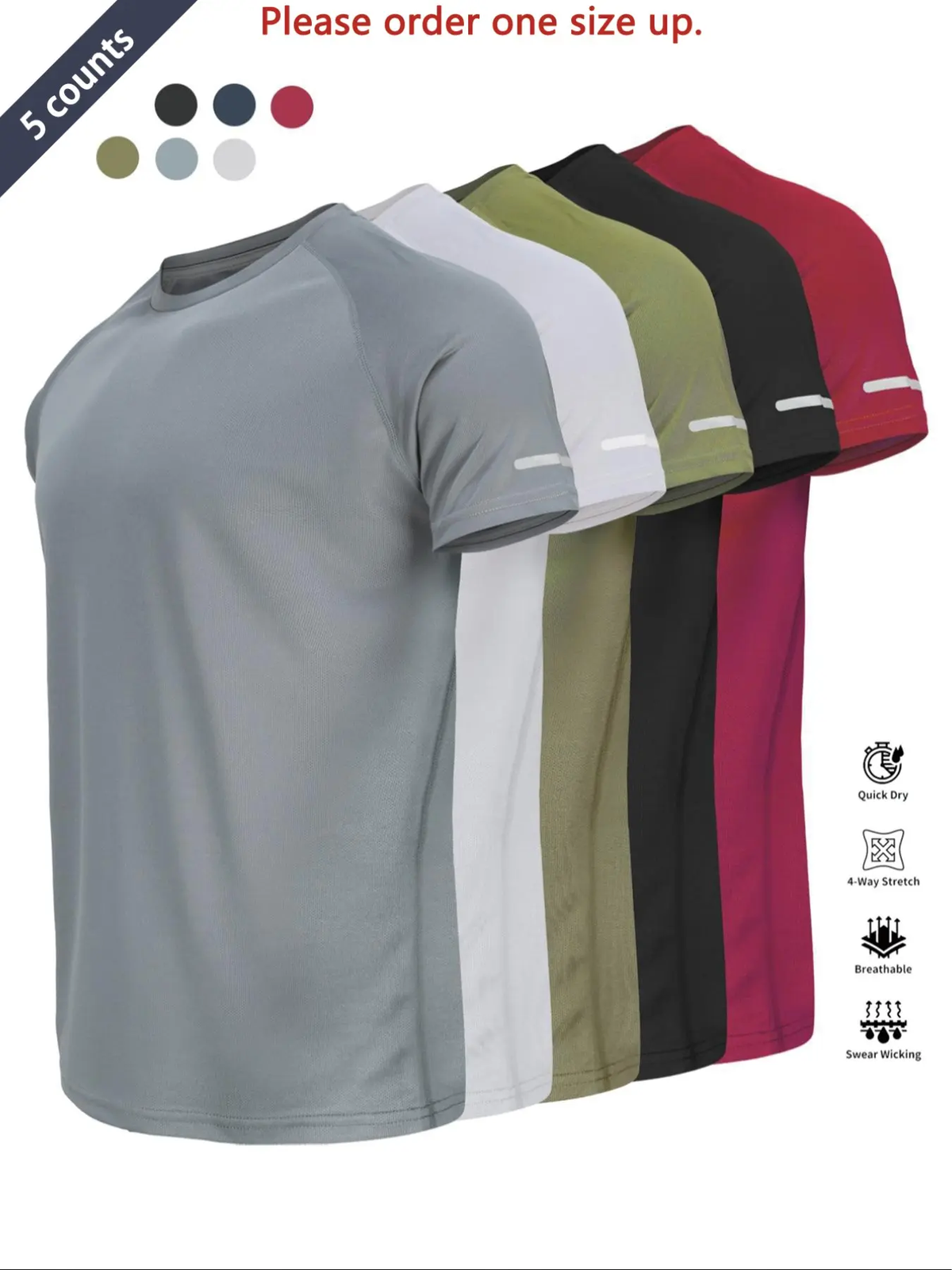 Reflective Sportswear T-Shirt, Breathable Quick-Dry Short Sleeve Crew Neck, Lightweight Men'S Athletic Tee, Ideal for Outdoor Activities, Dry Fit Tees