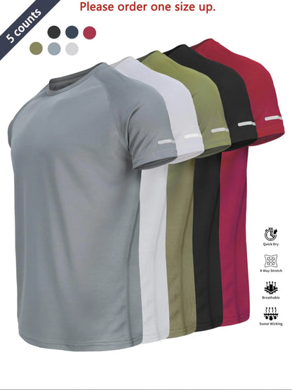 Reflective Sportswear T-Shirt, Breathable Quick-Dry Short Sleeve Crew Neck, Lightweight Men'S Athletic Tee, Ideal for Outdoor Activities, Dry Fit Tees