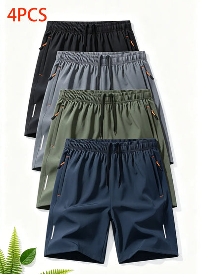 Breathable Quick-Dry Men'S Sport Shorts, Zip Pocket Fitness Commute Capris, Loose Fit Recommended One Size Up, Casual Athletic Wear, Breathable Summer Shorts