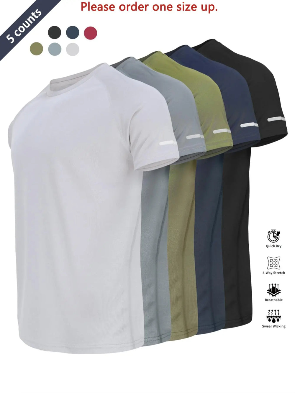Reflective Sportswear T-Shirt, Breathable Quick-Dry Short Sleeve Crew Neck, Lightweight Men'S Athletic Tee, Ideal for Outdoor Activities, Dry Fit Tees