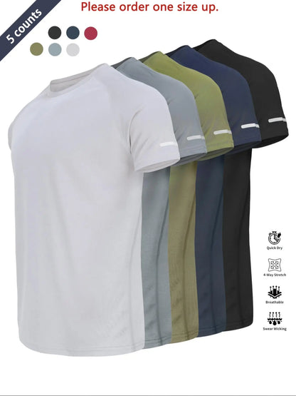 Reflective Sportswear T-Shirt, Breathable Quick-Dry Short Sleeve Crew Neck, Lightweight Men'S Athletic Tee, Ideal for Outdoor Activities, Dry Fit Tees