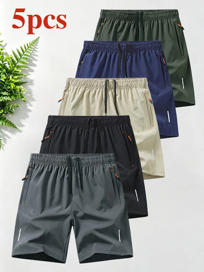 Breathable Quick-Dry Men'S Sport Shorts, Zip Pocket Fitness Commute Capris, Loose Fit Recommended One Size Up, Casual Athletic Wear, Breathable Summer Shorts