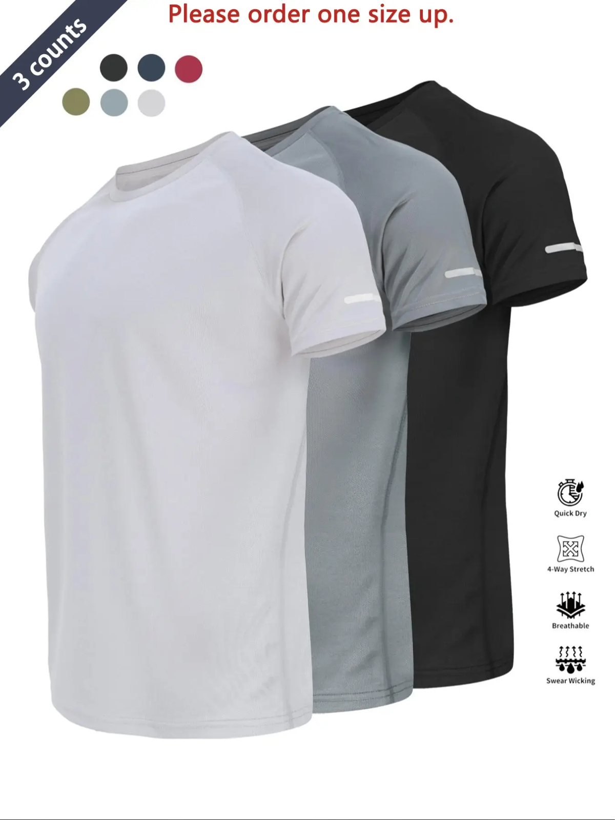 Reflective Sportswear T-Shirt, Breathable Quick-Dry Short Sleeve Crew Neck, Lightweight Men'S Athletic Tee, Ideal for Outdoor Activities, Dry Fit Tees
