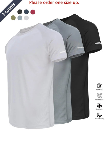Reflective Sportswear T-Shirt, Breathable Quick-Dry Short Sleeve Crew Neck, Lightweight Men'S Athletic Tee, Ideal for Outdoor Activities, Dry Fit Tees