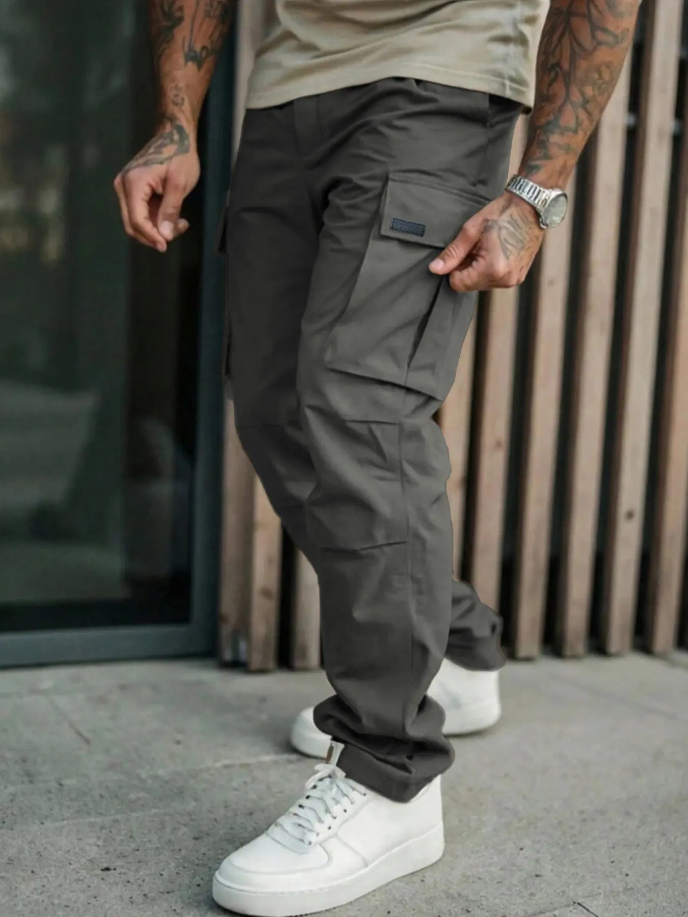 Men'S Cargo Pants with Pockets, Woven Fabric, Comfortable Fit, Stylish Casual Street Design for Daily Wear in Spring & Fall, Casual Fitted Pockets, Casual Comfy Pocket