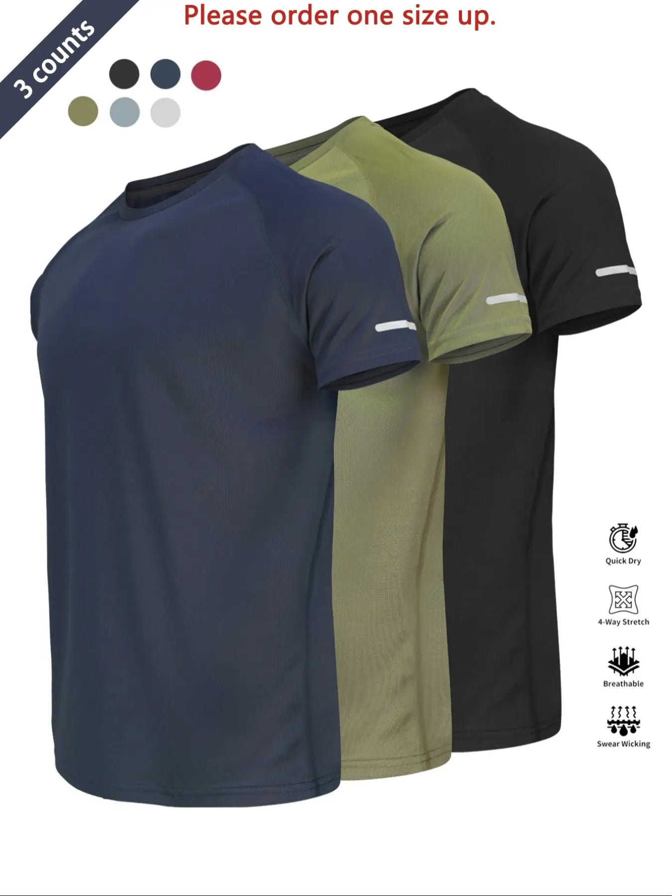 Reflective Sportswear T-Shirt, Breathable Quick-Dry Short Sleeve Crew Neck, Lightweight Men'S Athletic Tee, Ideal for Outdoor Activities, Dry Fit Tees