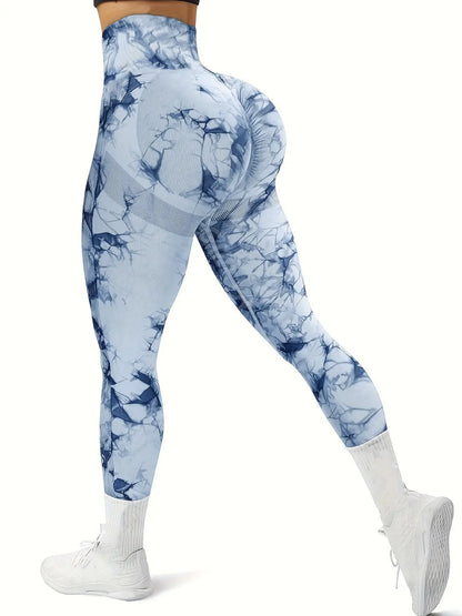 Women'S Plain / Tie Dye Print High Waist Sports Leggings, High Waisted Sportswear, Gym Leggings, Skinny Pants, Skinny Yoga Bottoms for Workout Running, Women Sport & Outdoor Clothing, Fitness Yoga Pants