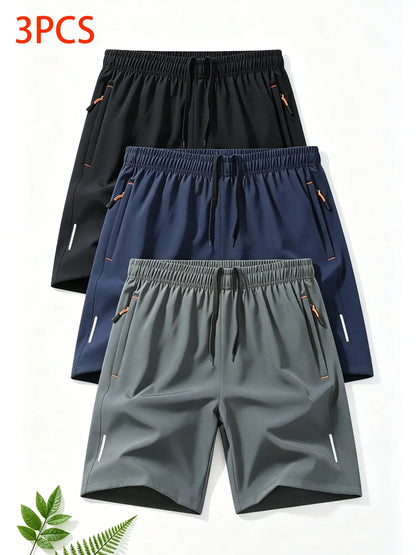 Breathable Quick-Dry Men'S Sport Shorts, Zip Pocket Fitness Commute Capris, Loose Fit Recommended One Size Up, Casual Athletic Wear, Breathable Summer Shorts