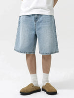 Men'S Loose-Fit Straight Leg Denim Shorts, Casual Comfortable Washed Jeans, Natural Waist, Zipper Fly, All Seasons, Scb08 Batch