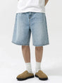 Men'S Loose-Fit Straight Leg Denim Shorts, Casual Comfortable Washed Jeans, Natural Waist, Zipper Fly, All Seasons, Scb08 Batch