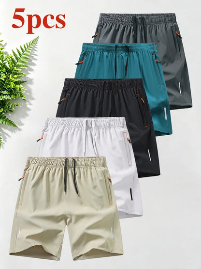 Breathable Quick-Dry Men'S Sport Shorts, Zip Pocket Fitness Commute Capris, Loose Fit Recommended One Size Up, Casual Athletic Wear, Breathable Summer Shorts