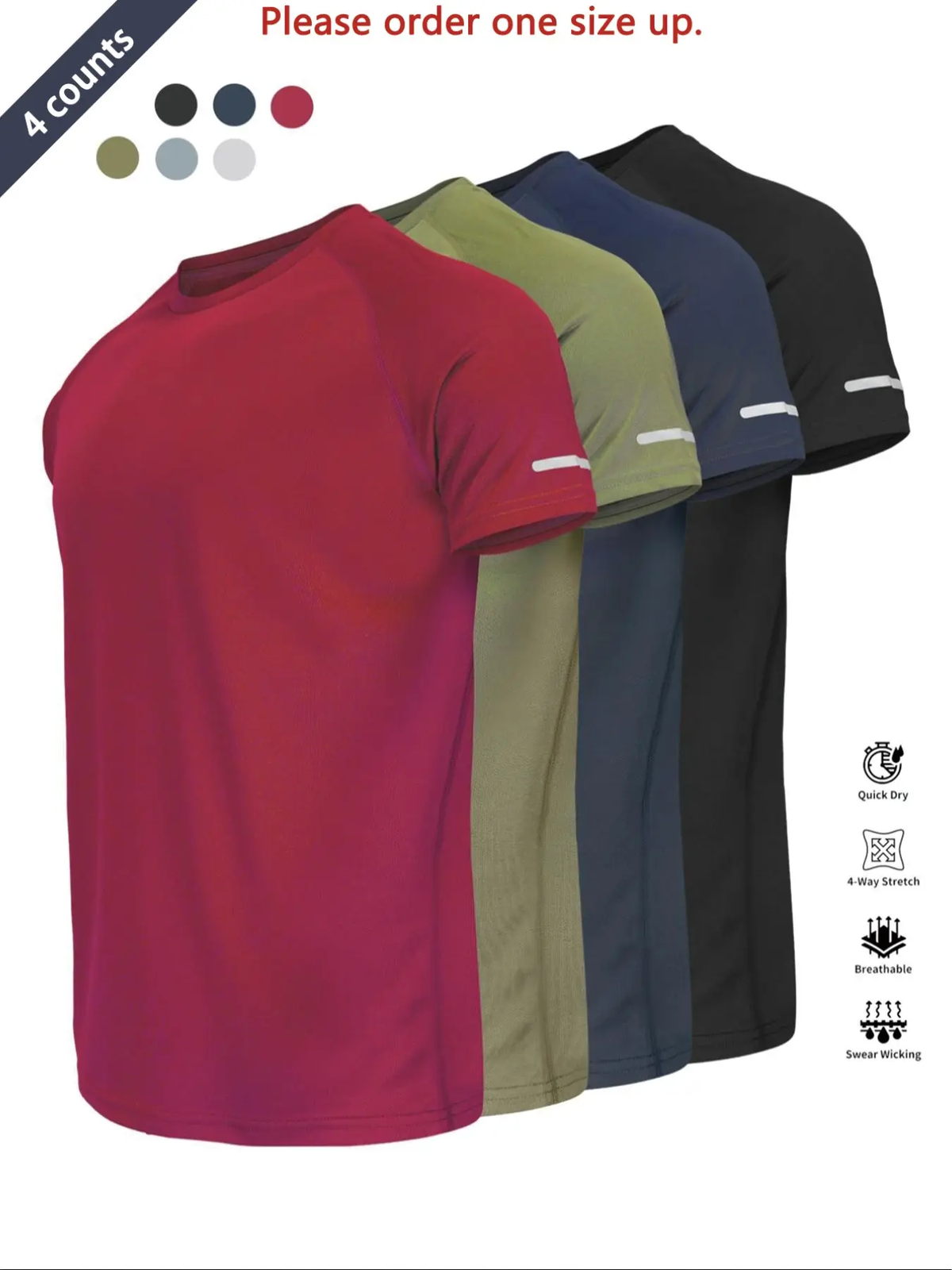 Reflective Sportswear T-Shirt, Breathable Quick-Dry Short Sleeve Crew Neck, Lightweight Men'S Athletic Tee, Ideal for Outdoor Activities, Dry Fit Tees