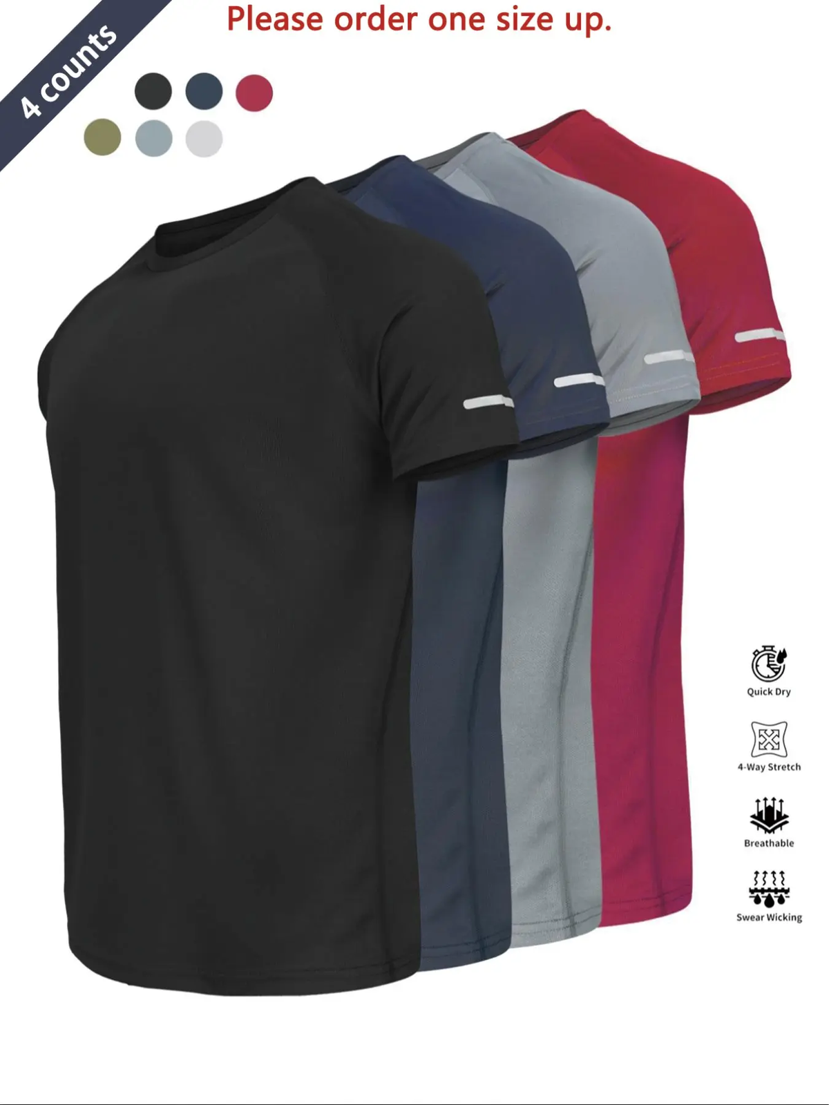 Reflective Sportswear T-Shirt, Breathable Quick-Dry Short Sleeve Crew Neck, Lightweight Men'S Athletic Tee, Ideal for Outdoor Activities, Dry Fit Tees