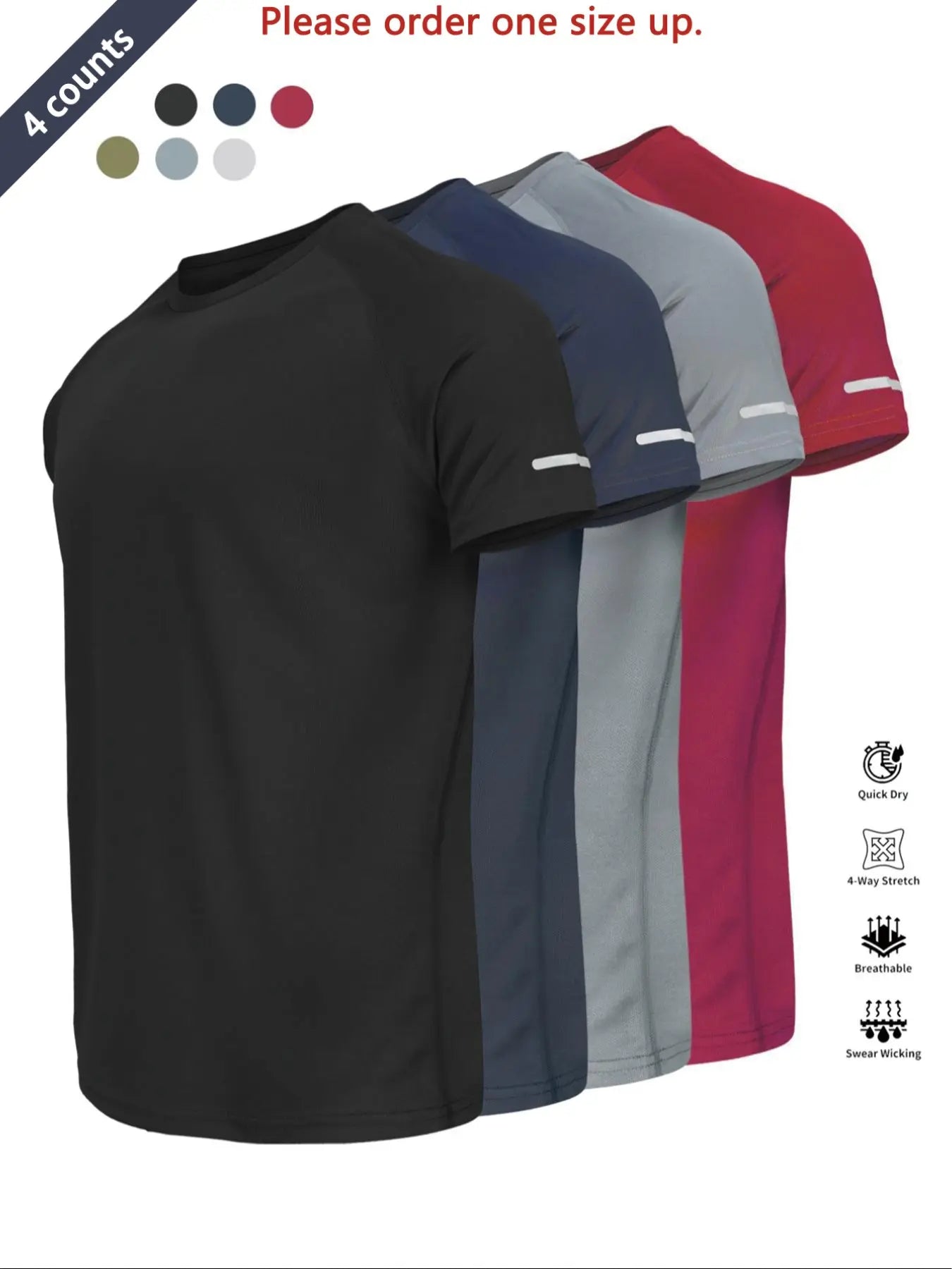 Reflective Sportswear T-Shirt, Breathable Quick-Dry Short Sleeve Crew Neck, Lightweight Men'S Athletic Tee, Ideal for Outdoor Activities, Dry Fit Tees