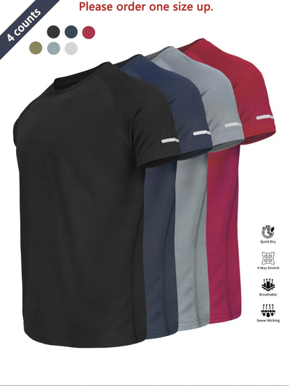 Reflective Sportswear T-Shirt, Breathable Quick-Dry Short Sleeve Crew Neck, Lightweight Men'S Athletic Tee, Ideal for Outdoor Activities, Dry Fit Tees