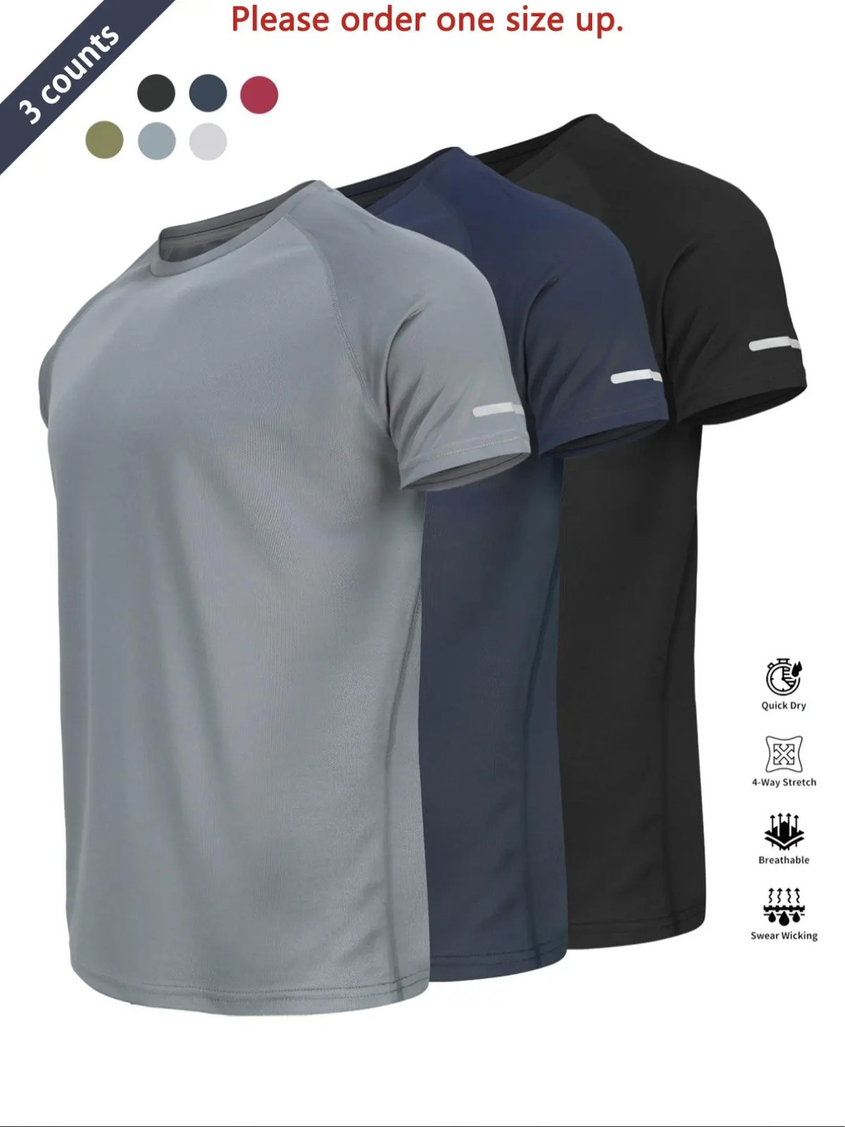 Reflective Sportswear T-Shirt, Breathable Quick-Dry Short Sleeve Crew Neck, Lightweight Men'S Athletic Tee, Ideal for Outdoor Activities, Dry Fit Tees