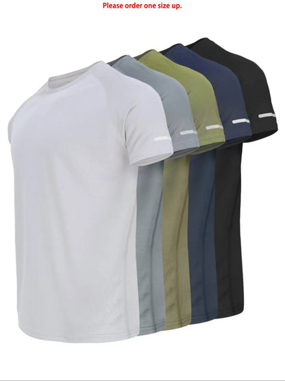 Reflective Sportswear T-Shirt, Breathable Quick-Dry Short Sleeve Crew Neck, Lightweight Men'S Athletic Tee, Ideal for Outdoor Activities, Dry Fit Tees