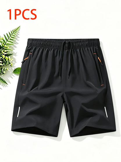 Breathable Quick-Dry Men'S Sport Shorts, Zip Pocket Fitness Commute Capris, Loose Fit Recommended One Size Up, Casual Athletic Wear, Breathable Summer Shorts