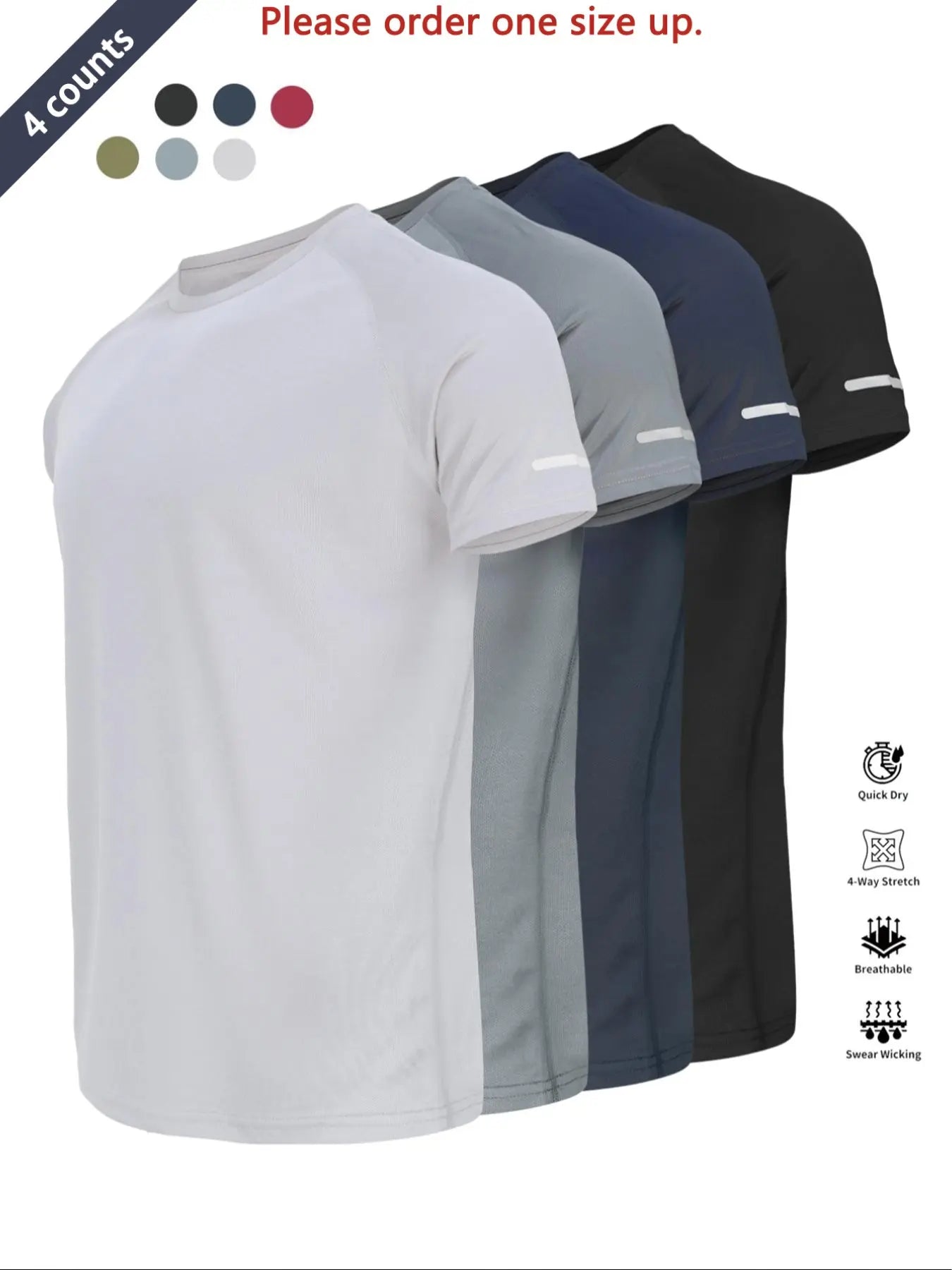 Reflective Sportswear T-Shirt, Breathable Quick-Dry Short Sleeve Crew Neck, Lightweight Men'S Athletic Tee, Ideal for Outdoor Activities, Dry Fit Tees