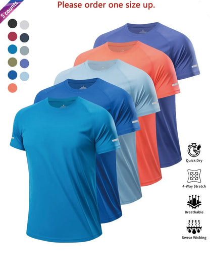 Reflective Sportswear T-Shirt, Breathable Quick-Dry Short Sleeve Crew Neck, Lightweight Men'S Athletic Tee, Ideal for Outdoor Activities, Dry Fit Tees