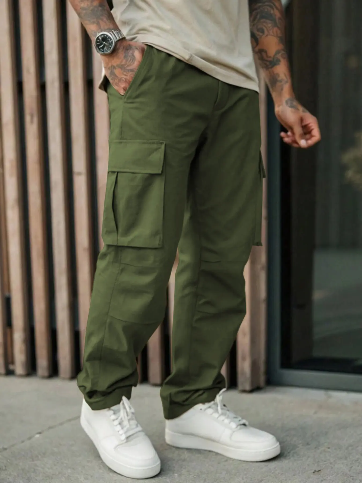 Men'S Cargo Pants with Pockets, Woven Fabric, Comfortable Fit, Stylish Casual Street Design for Daily Wear in Spring & Fall, Casual Fitted Pockets, Casual Comfy Pocket