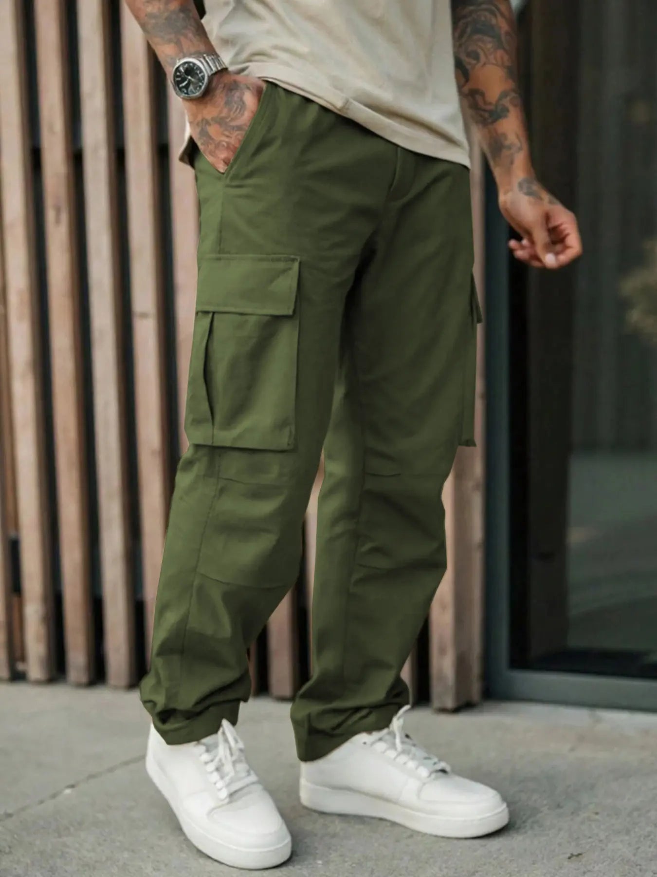 Men'S Cargo Pants with Pockets, Woven Fabric, Comfortable Fit, Stylish Casual Street Design for Daily Wear in Spring & Fall, Casual Fitted Pockets, Casual Comfy Pocket