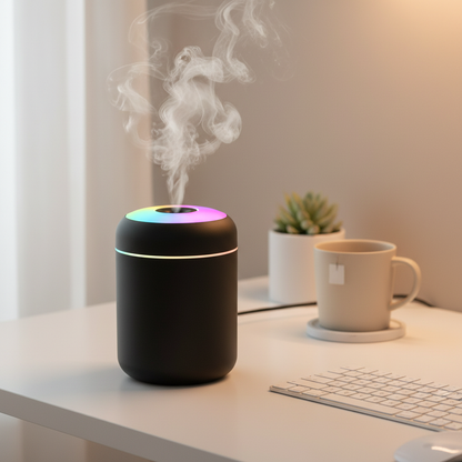 Auréa Mist™ — Mini RGB Aroma Humidifier em ambiente minimalista premium